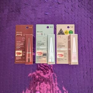 VT Cosmetics Reedle Shot Lip Plumper in Rose Berry, Crystal, and Twinkle shades.